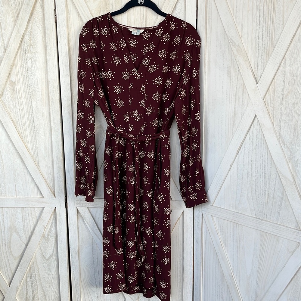 Boden burgundy cream crepe dress 14L